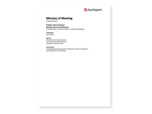 DocExport Minutes of Meeting Template Version 1