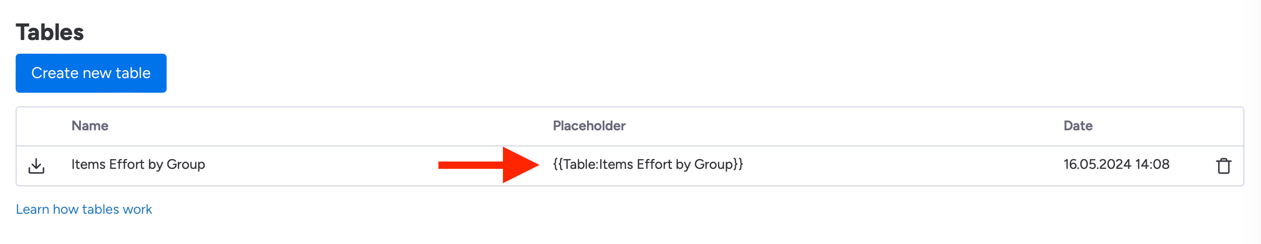 DocExport Tables Placeholder